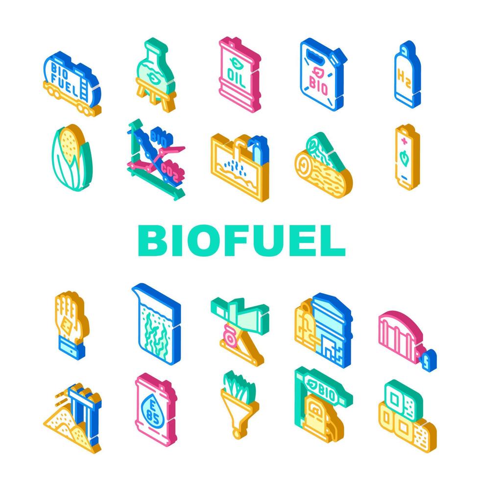 conjunto de ícones de coleta de energia verde de biocombustível vetor