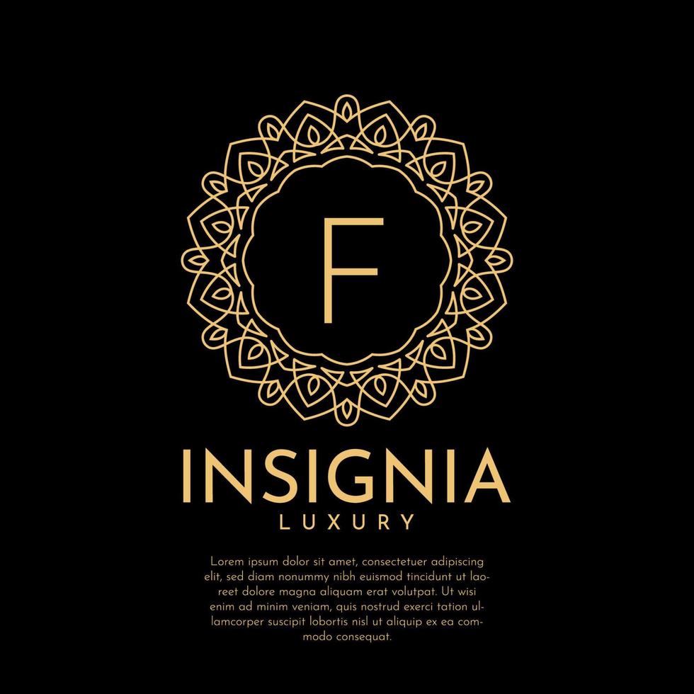 letra f design de logotipo de vetor de renda decorativa de círculo de insígnias luxuosas