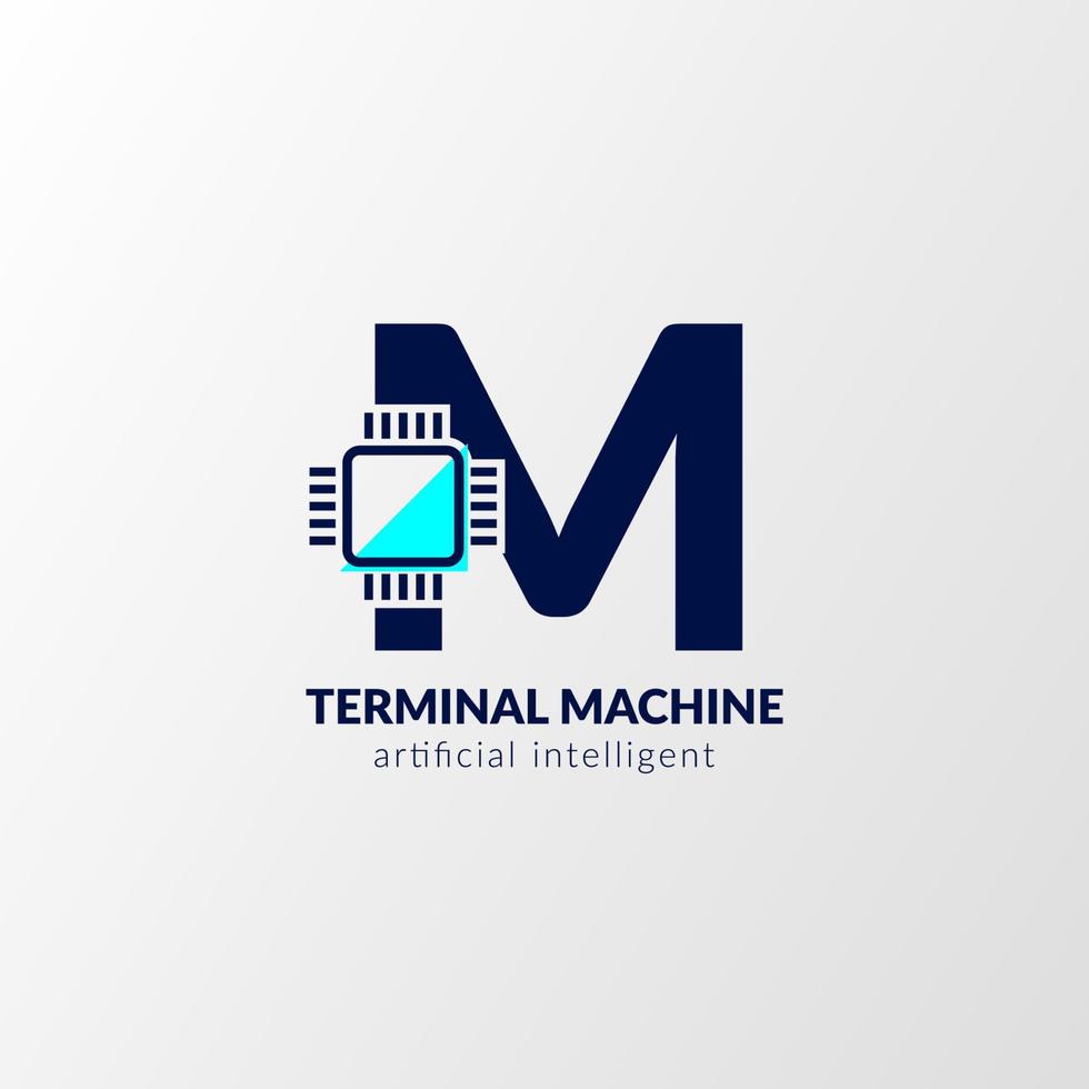 logotipo do circuito letra m. máquina terminal para tecnologia, gadget, inteligência artificial vetor