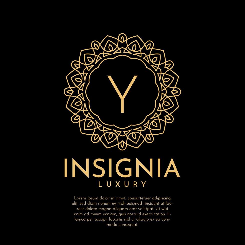 letra y design de logotipo de vetor de renda decorativa de círculo de insígnia luxuosa