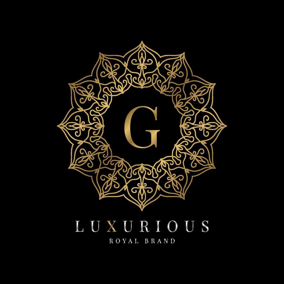 letra g modelo de logotipo de alfabeto redondo de luxo mandala vetorial para marca premium, identidade de marca pessoal, boutique, spa, casamento, vestido, maquiador e cosmético vetor