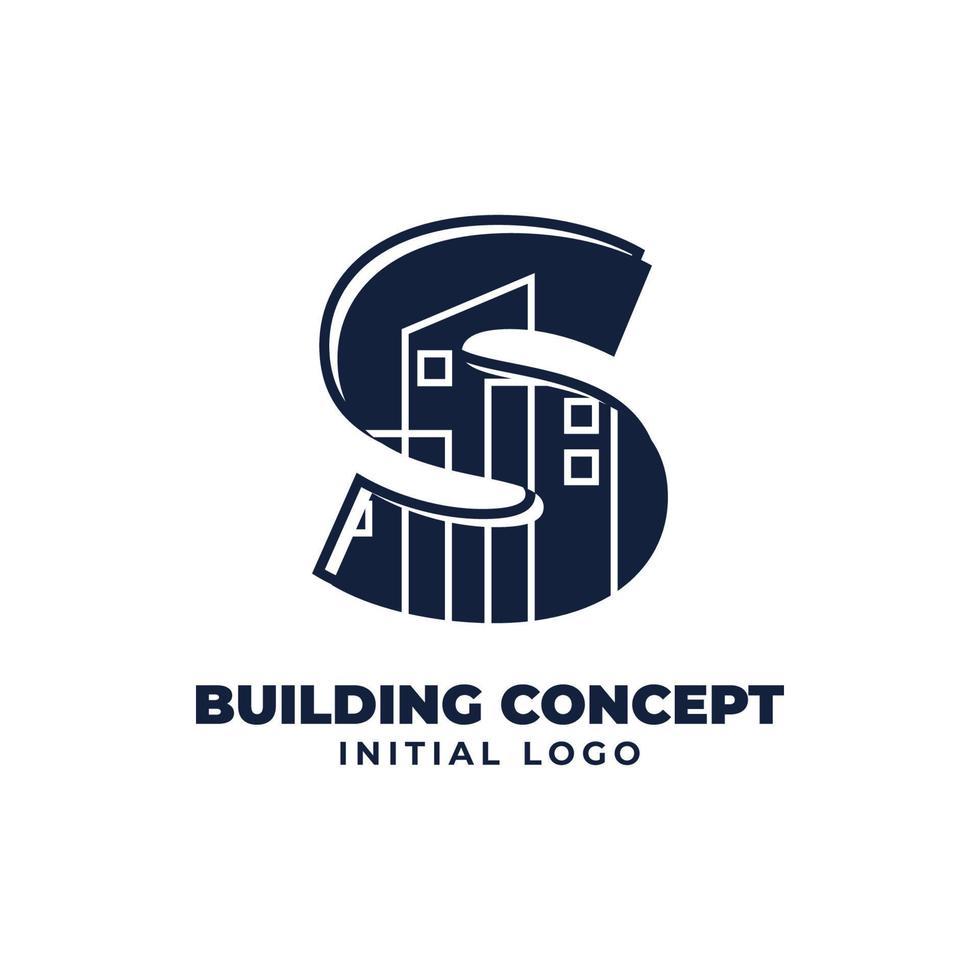 letra s com design de logotipo de vetor inicial de objeto de construção adequado para negócios imobiliários e imobiliários