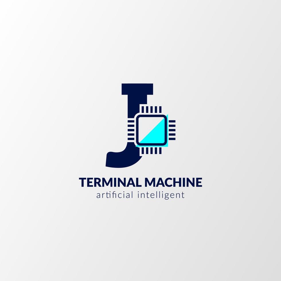 logotipo do circuito letra j. máquina terminal para tecnologia, gadget, inteligência artificial vetor