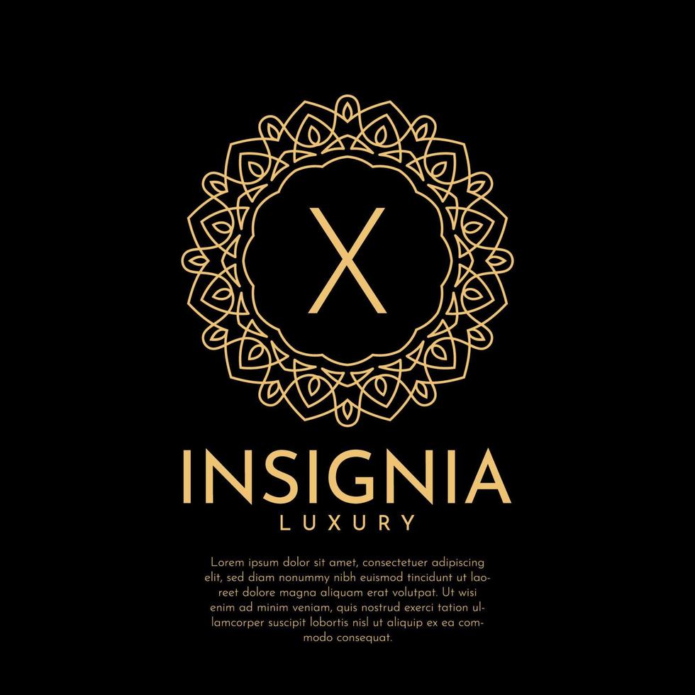letra x design de logotipo de vetor de renda decorativa de círculo de insígnias luxuosas