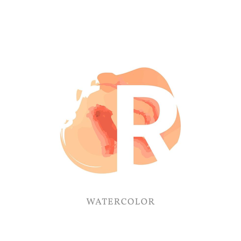 letra negativa r com respingo de aquarela para logotipo de moda ou beleza, marca de vestuário, identidade de marca pessoal, maquiador ou qualquer outra empresa vetor