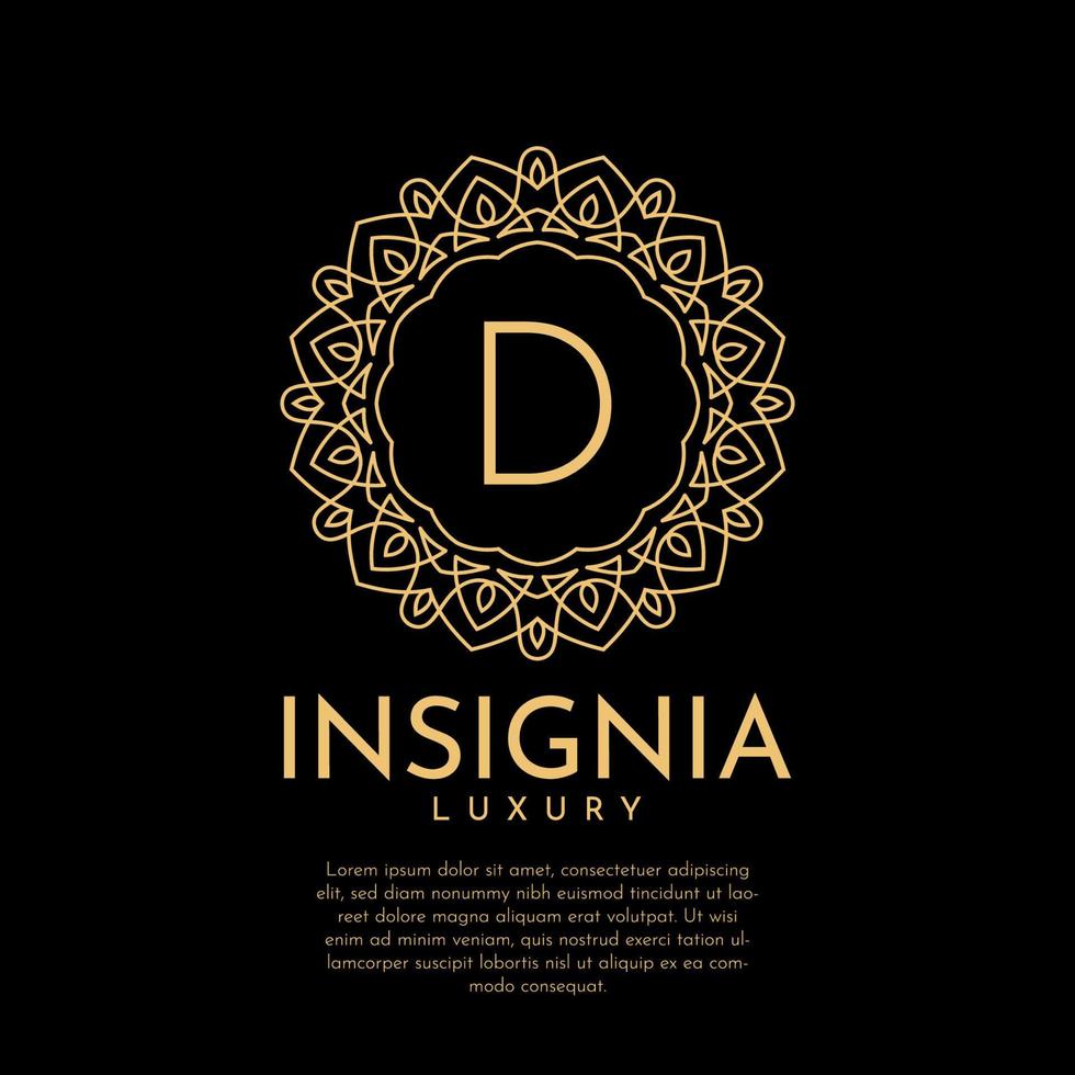 letra d design de logotipo de vetor de renda decorativa de círculo de insígnias luxuosas