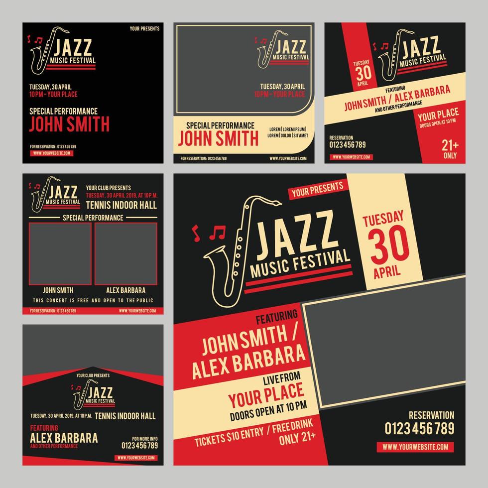 modelo de design de postagem de mídia social de jazz internacional vetor