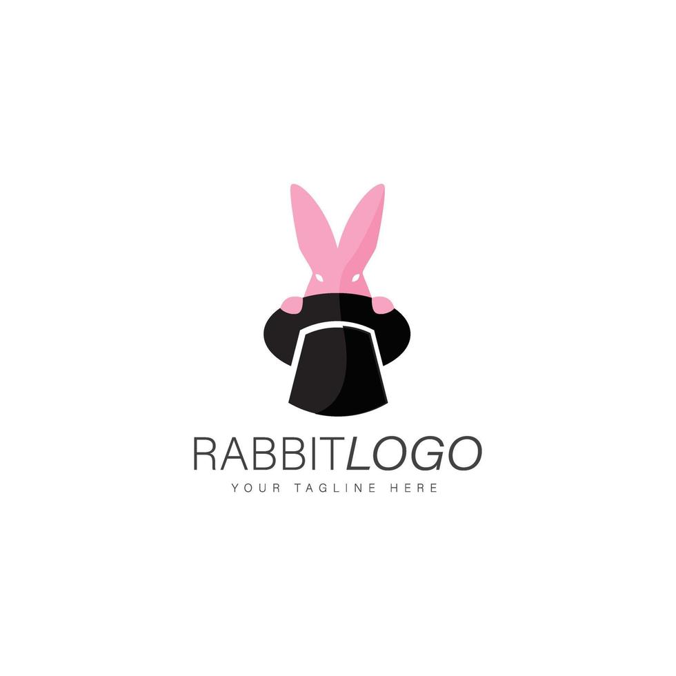coelho com ícone de ilustração de design de logotipo de chapéu mágico vetor