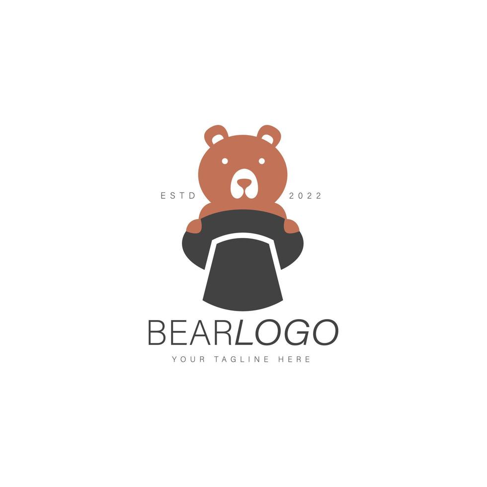 urso com ícone de ilustração de design de logotipo de chapéu mágico vetor