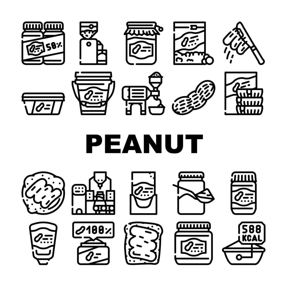 conjunto de ícones de coleção de alimentos de manteiga de amendoim vetor