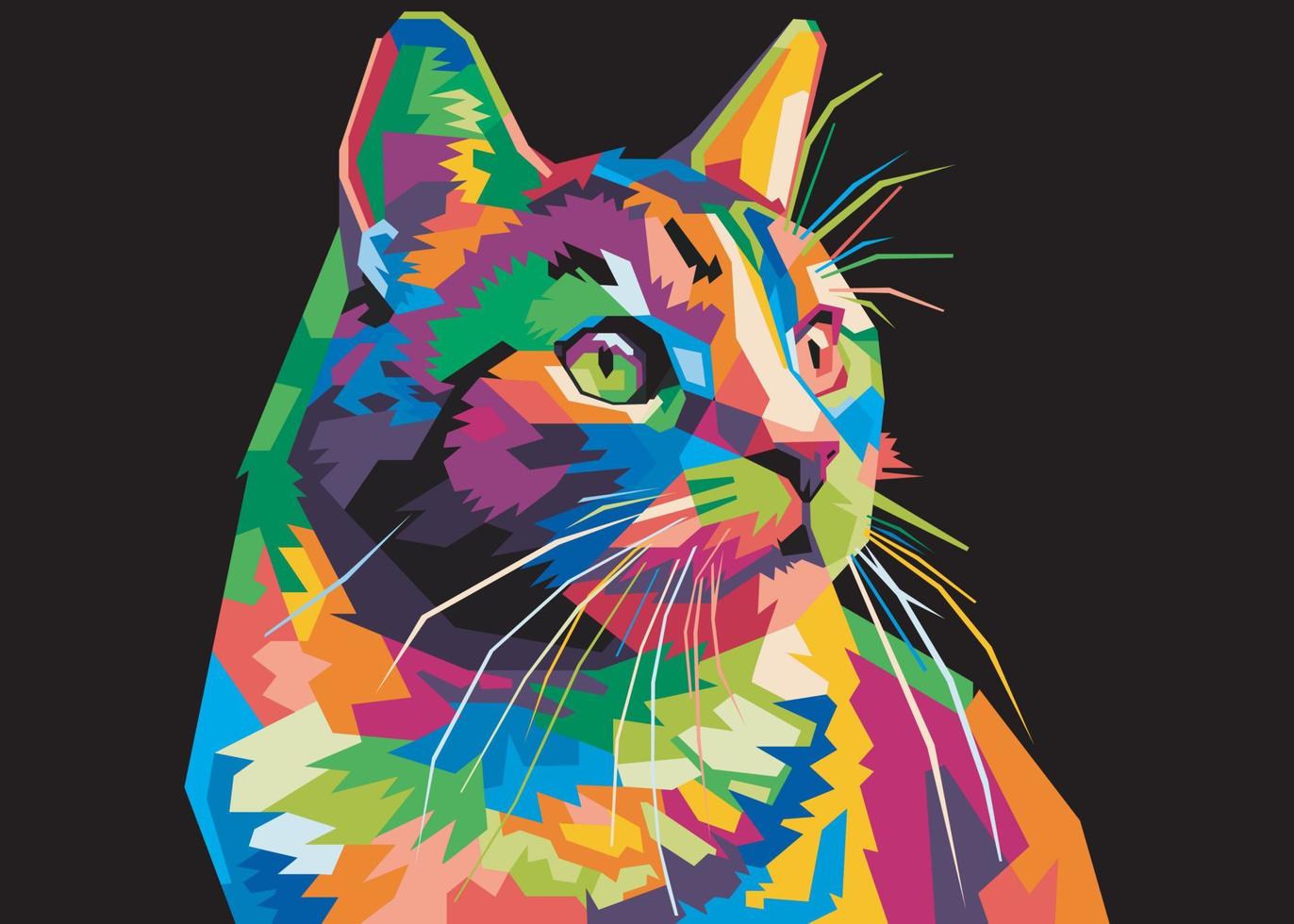 arte pop de estilo de cabeça de gato colorida adequada para banners de pôster e outros vetor