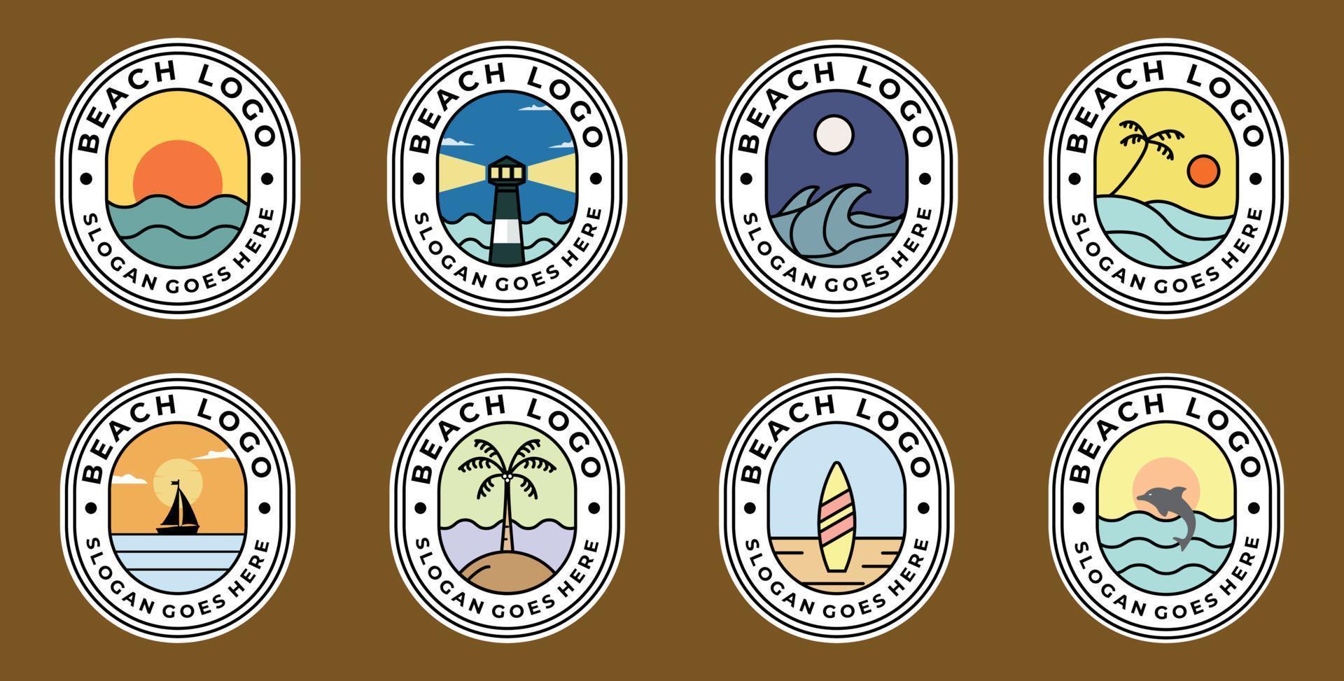 conjunto de design de ilustração vetorial de logotipo de crachá de praia vetor