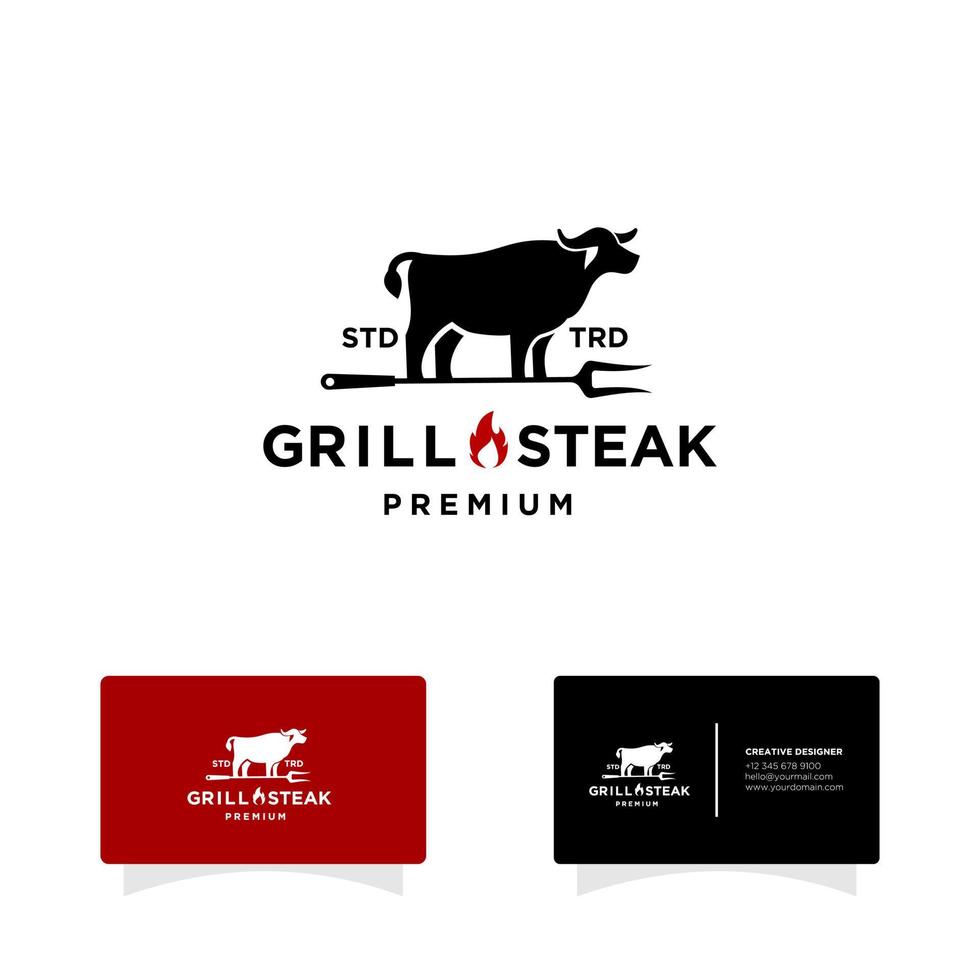 logotipo de carne e bife de comida de grelha de churrasco vetor