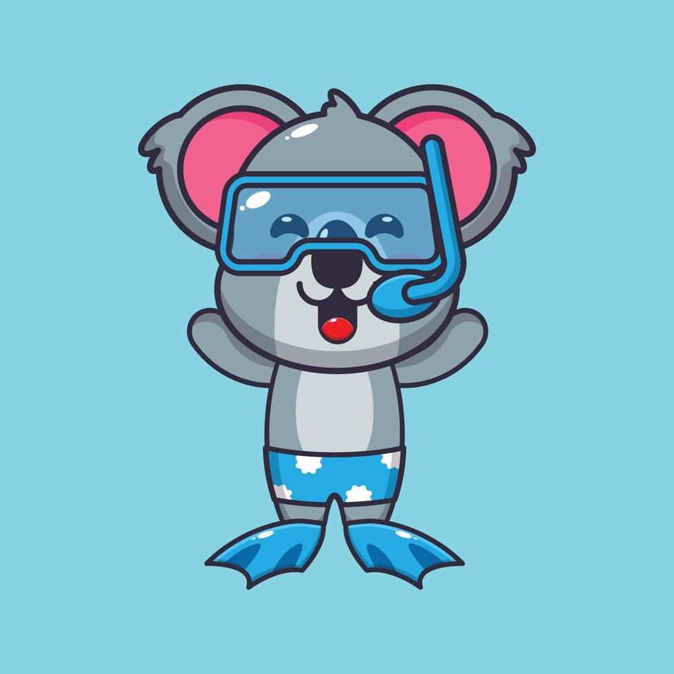 ilustração de personagem de mascote de desenho animado coala de mergulho fofo vetor