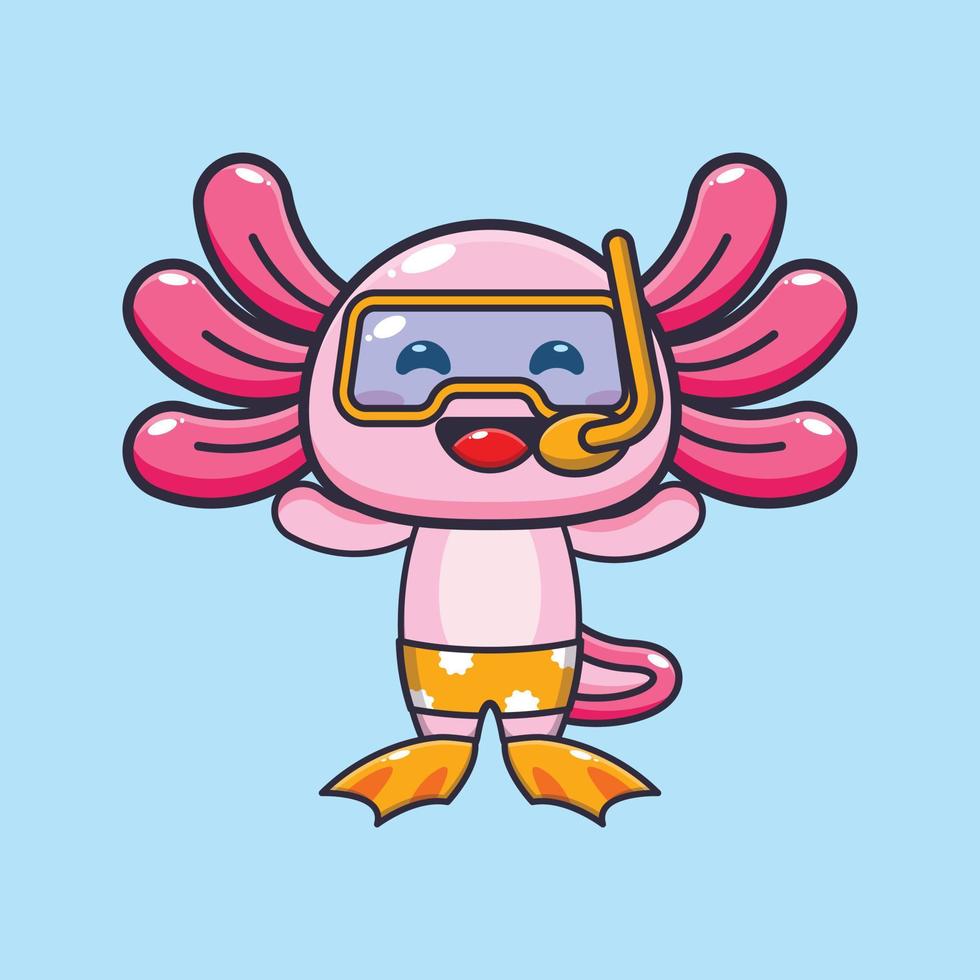 ilustração de personagem de mascote de desenho animado axolotl de mergulho fofo vetor