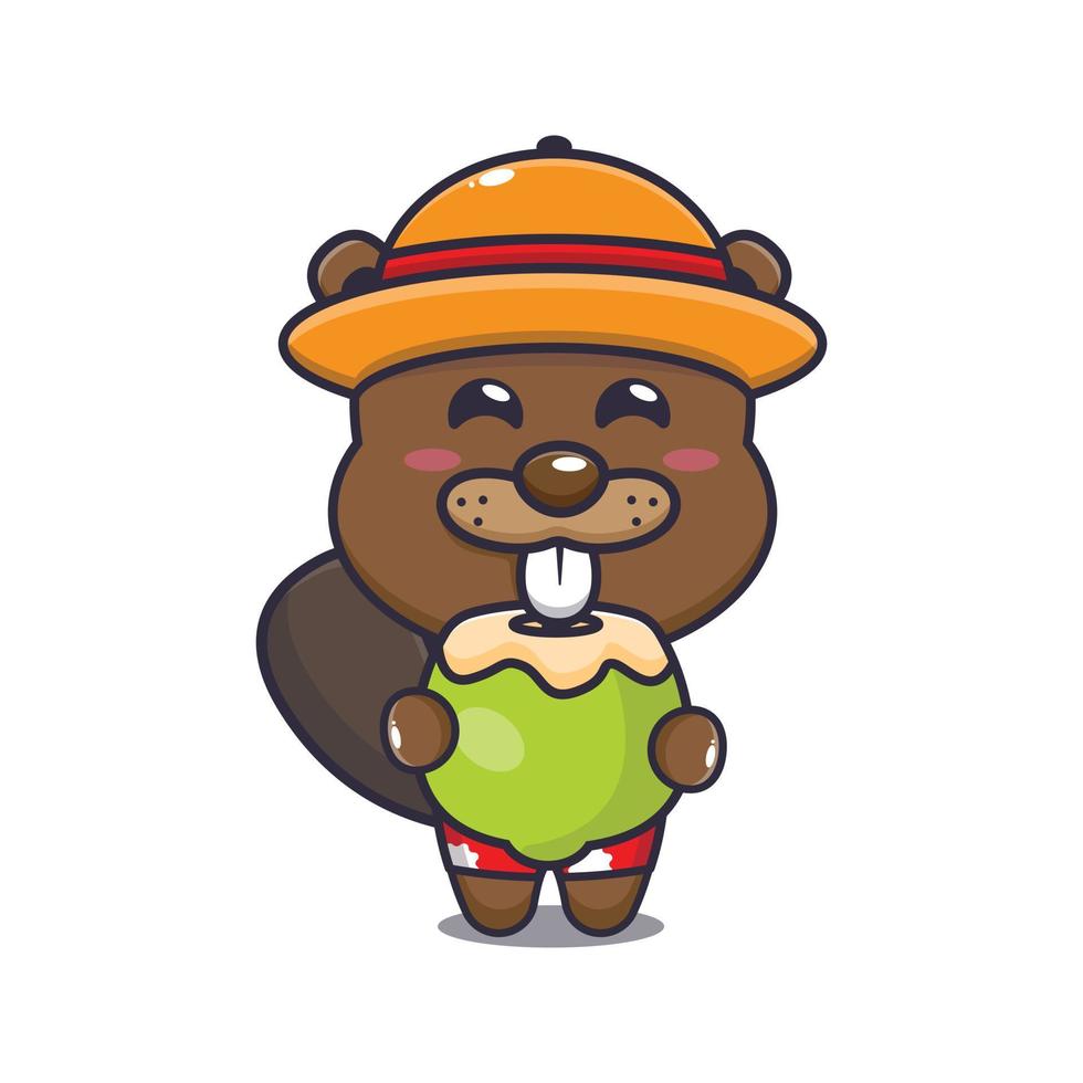 personagem de mascote de desenho animado de castor fofo bebe coco vetor