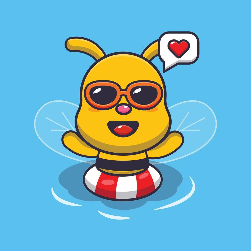 personagem de mascote de desenho animado de abelha bonito nadando na piscina vetor