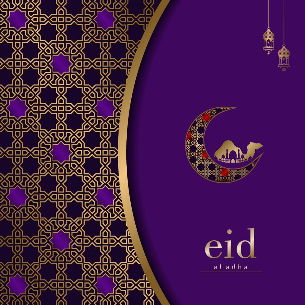 fundo islâmico de luxo dourado e roxo com vetor premium de moldura de ornamento decorativo