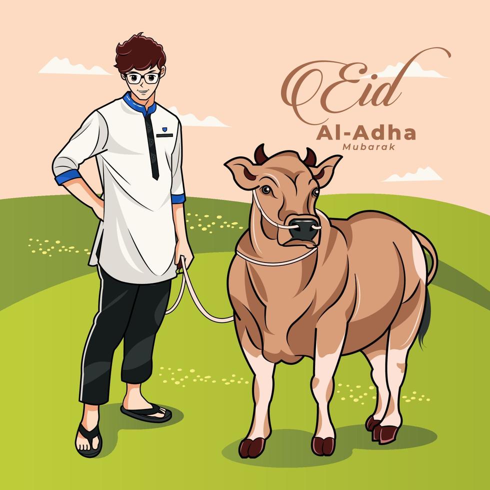 menino muçulmano prepare-se para a ilustração vetorial eid al adha download grátis vetor