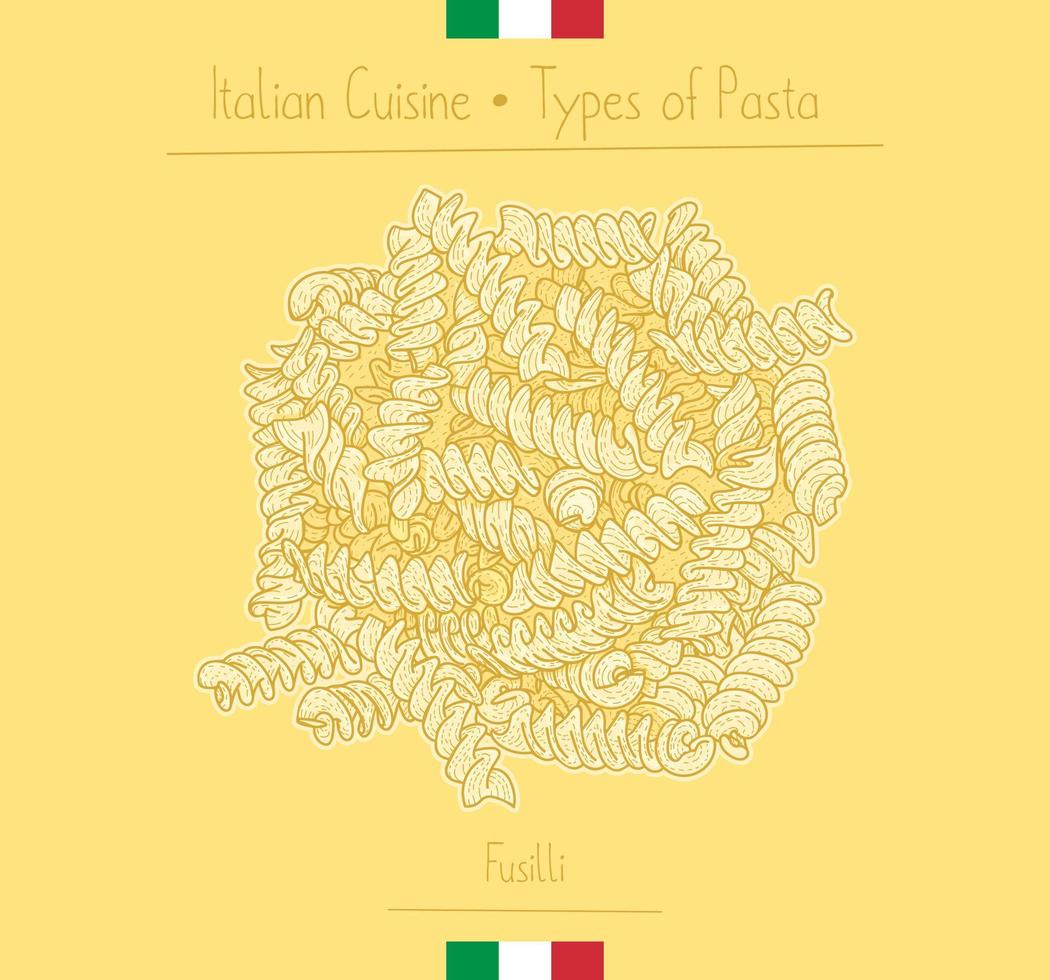 macarrão de forma helicoidal de comida italiana, também conhecido como fusilli, desenhando ilustração no estilo vintage vetor