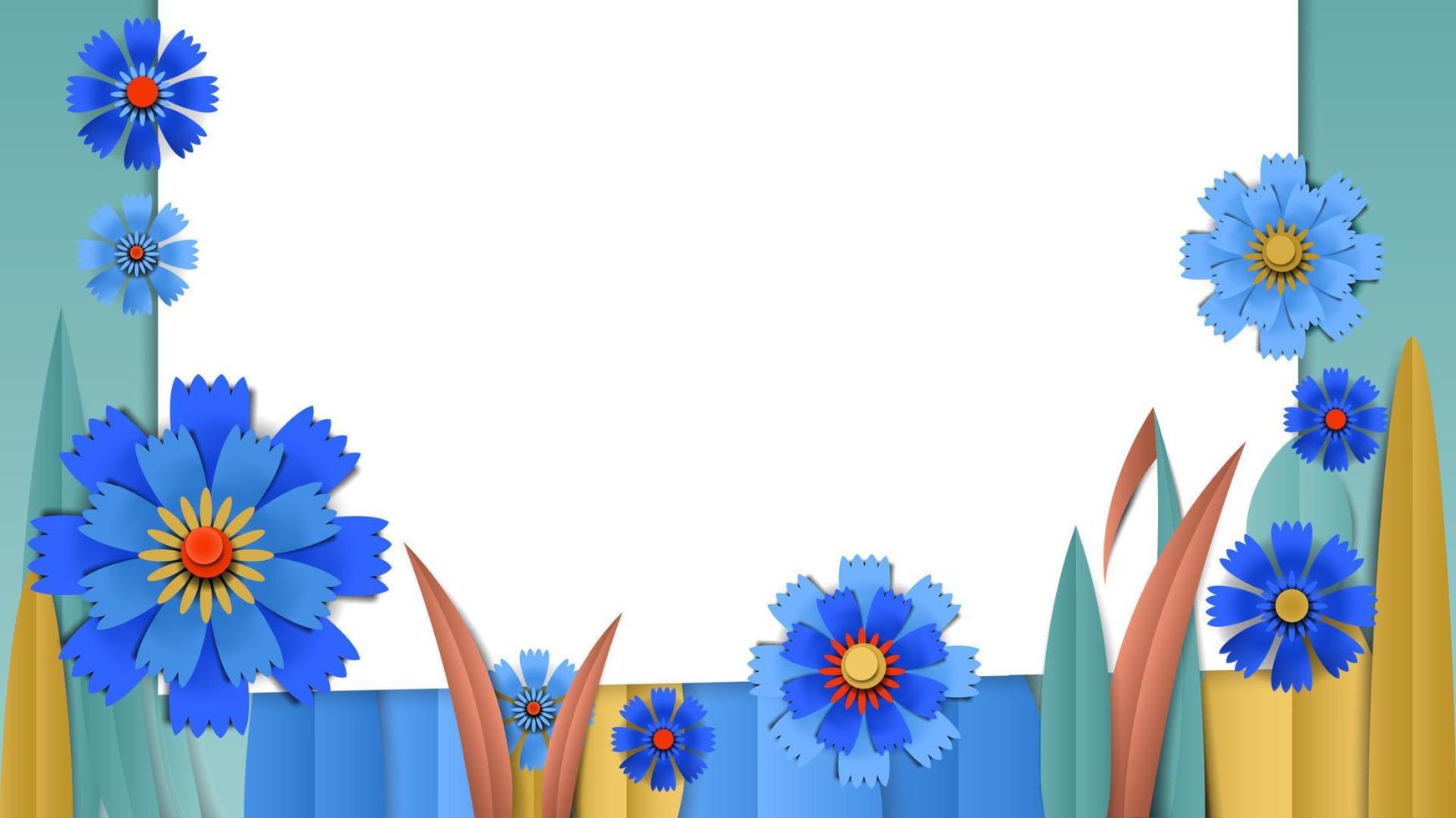 corte o banner floral de papel com centáurea azul vetor