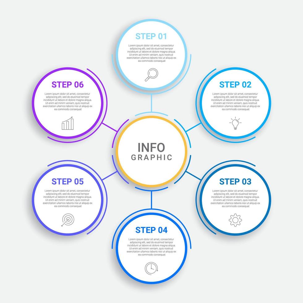 design de infográfico de círculo e linha com 6 opções vetor