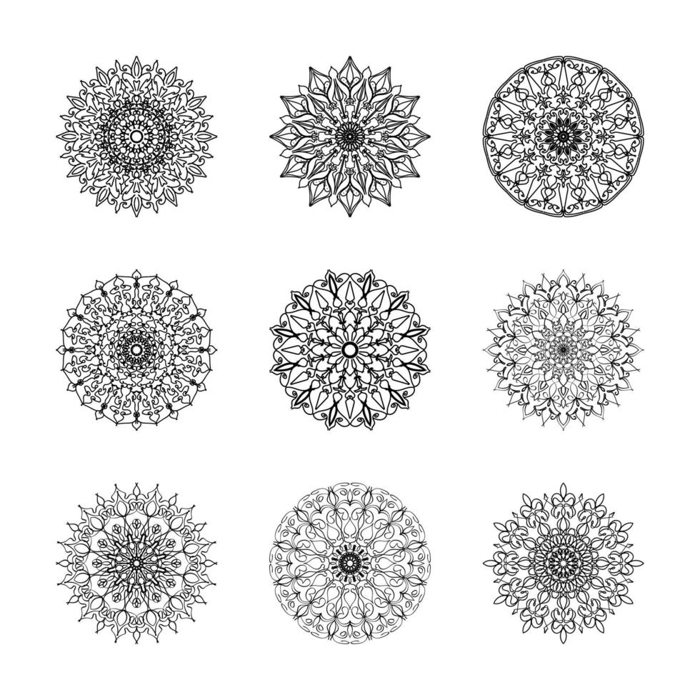 padrão circular de coleções na forma de uma mandala para henna, mehndi, tatuagens. página do livro para colorir. vetor