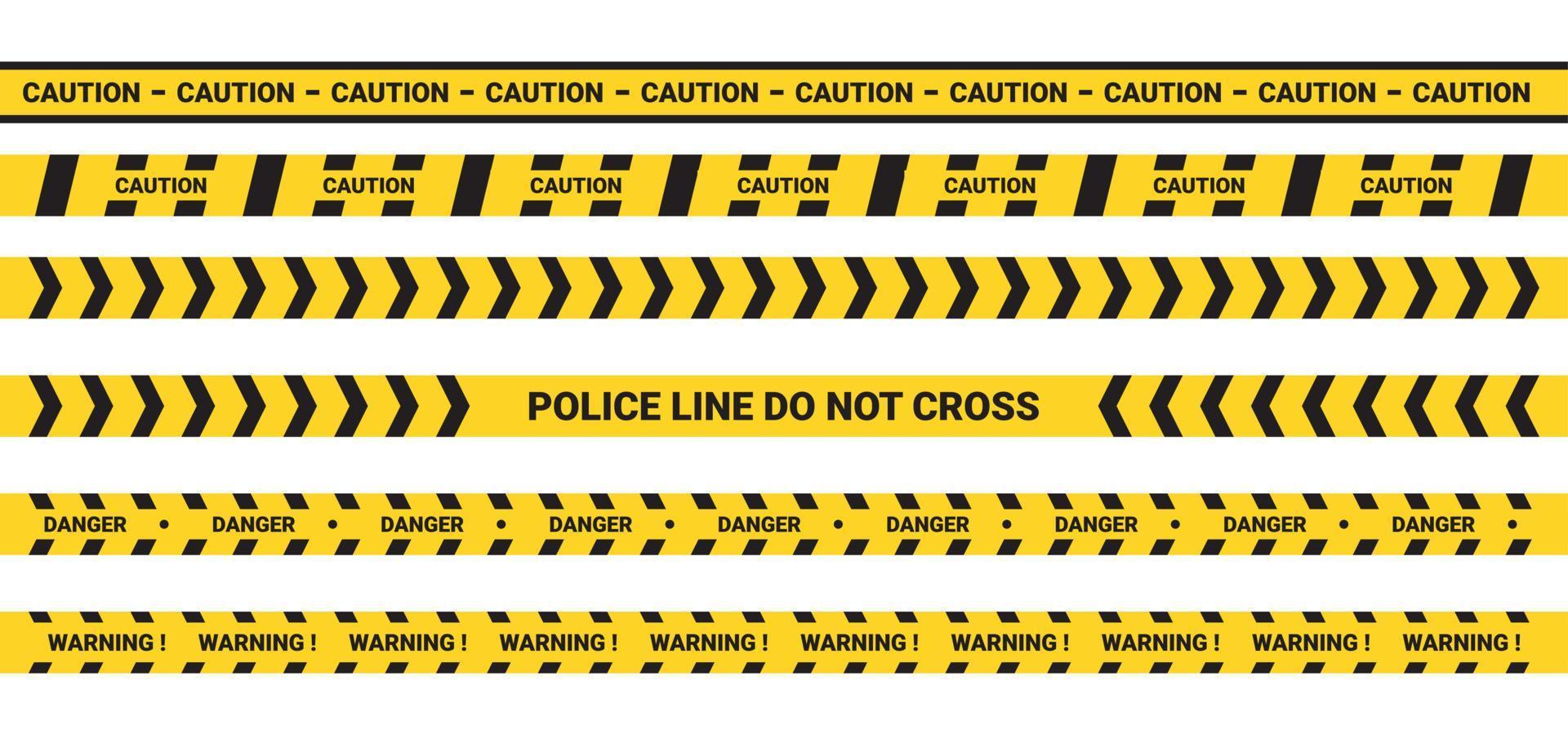listras pretas e amarelas. fita de barricada. polícia perigo cautela vector barreira amarela. não cruzar a linha de segurança