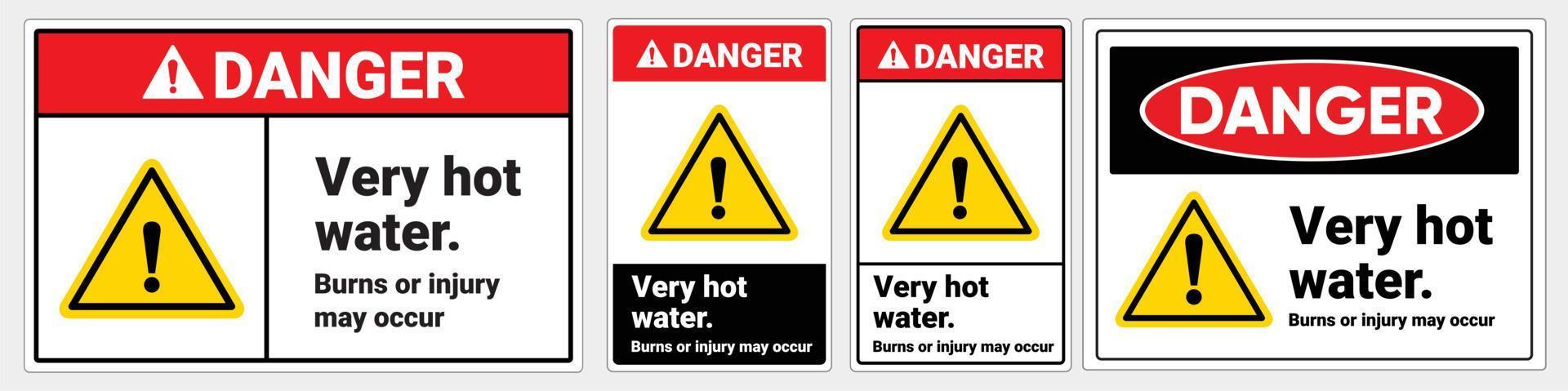 sinal de segurança perigo água muito quente, queimaduras ou ferimentos podem ocorrer. formatos padrão ansi e osha vetor
