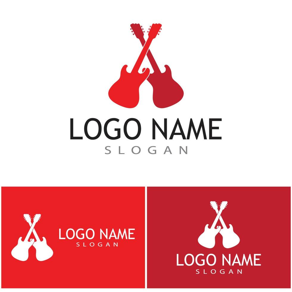 design de logotipo de emblema de banda de música de guitarra cruzada vetor