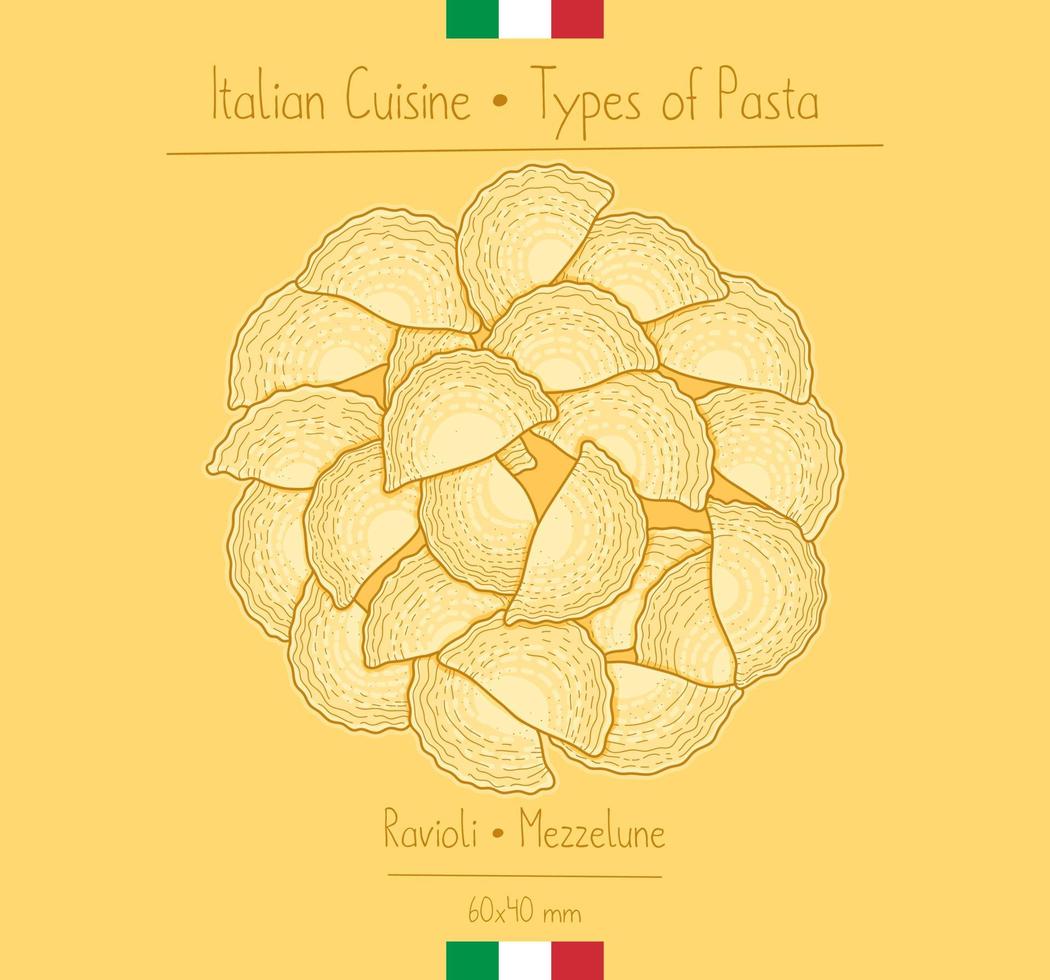 massa de ravioli meio circular de comida italiana aka mezzelune, esboçando ilustração no estilo vintage vetor