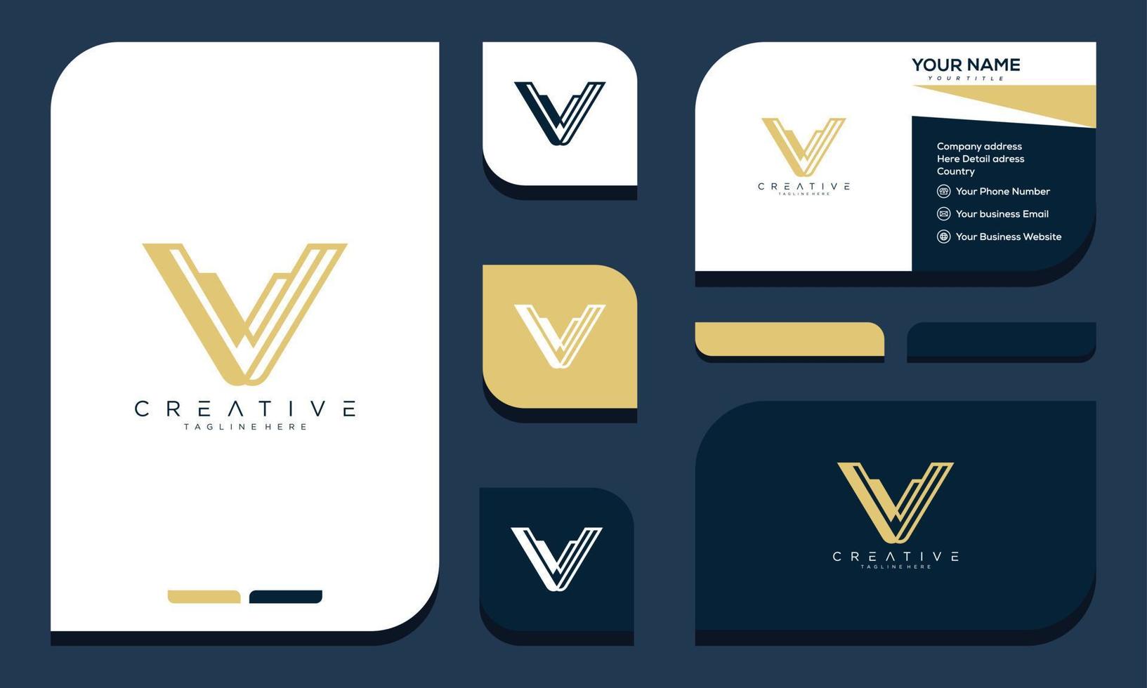 letra inicial v design de logotipo e cartão de visita vetor