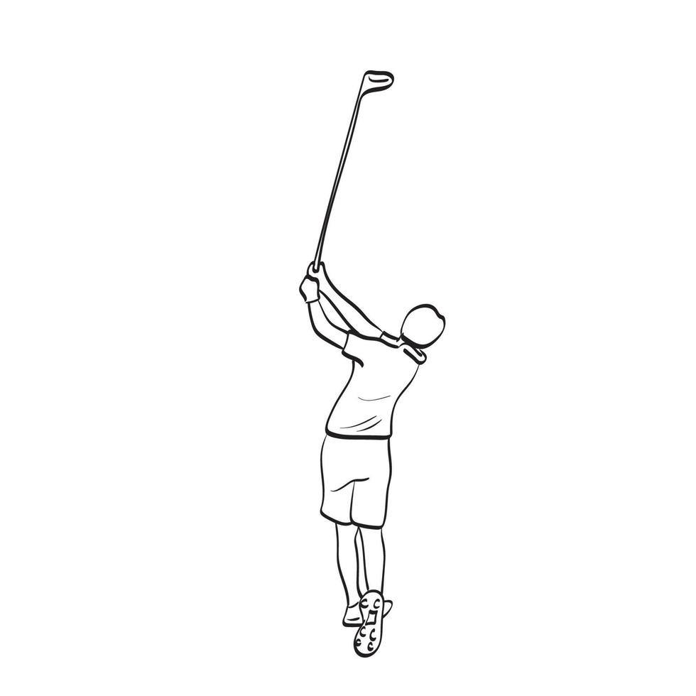 homem de arte de linha batendo ilustração de bola de golfe vetor desenhado à mão isolado no fundo branco