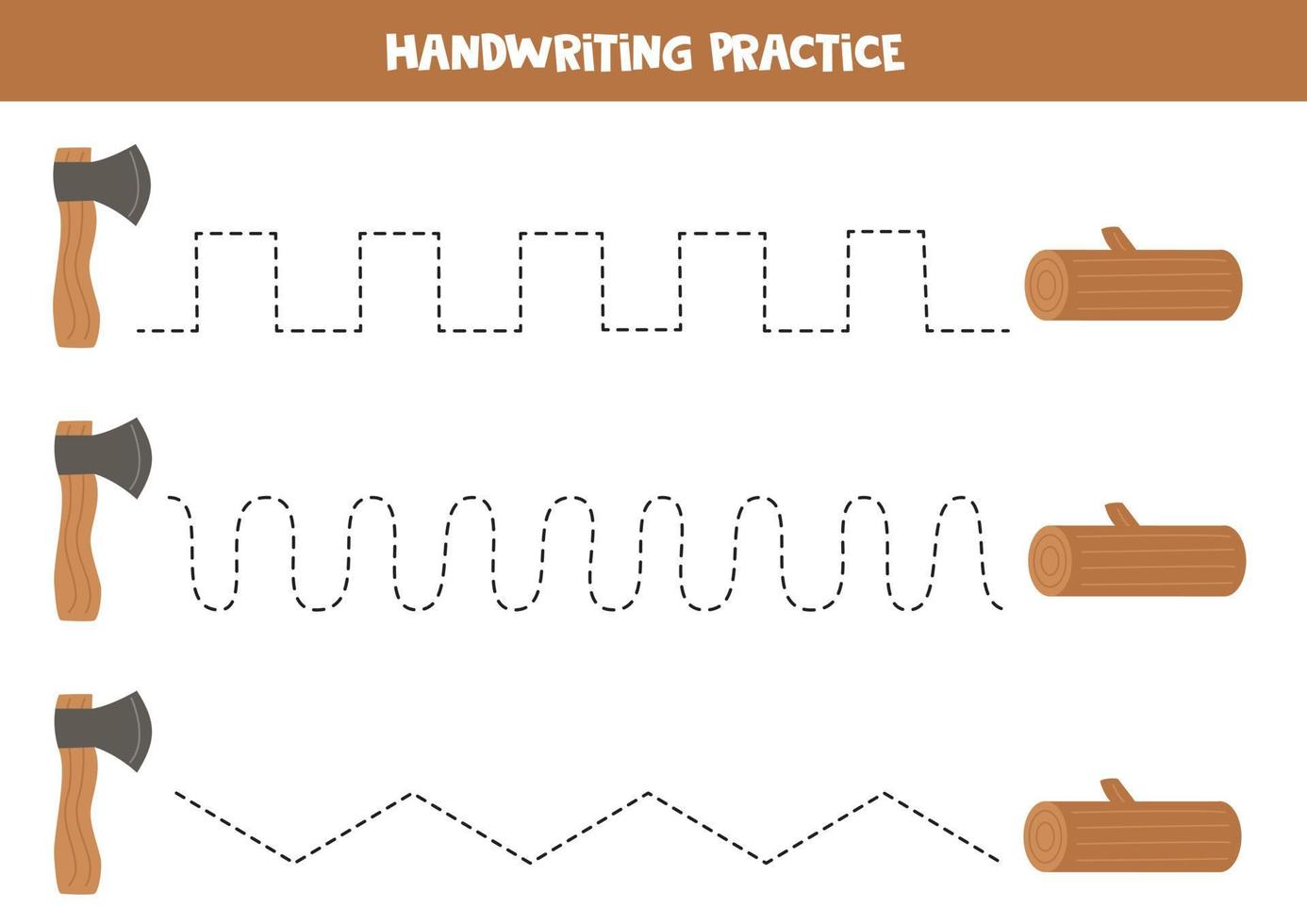 linhas de rastreamento para crianças. machado de desenho animado e log. prática da escrita. vetor