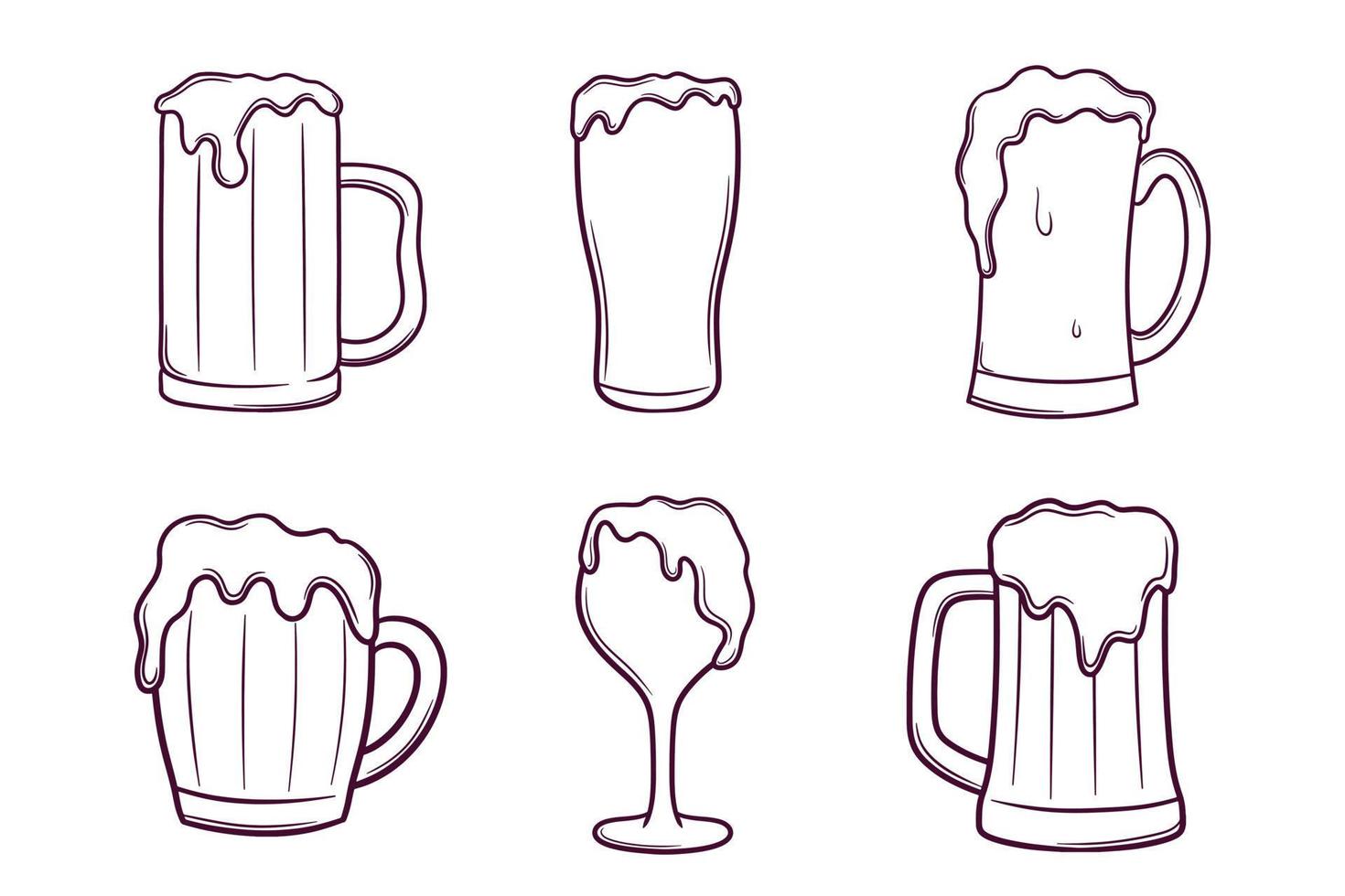 conjunto de ilustração de doodle de copos de cerveja desenhados à mão vetor