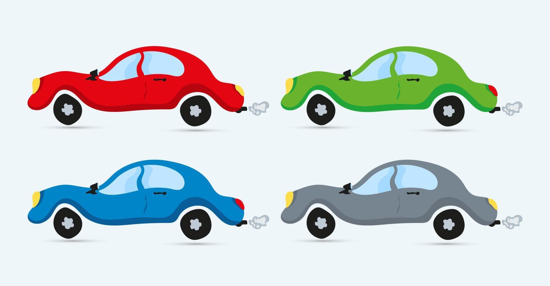 ilustração de carro dos desenhos animados. carro com vetor de fumaça de escape, tema de viagem, transporte. ícone de flatcar.