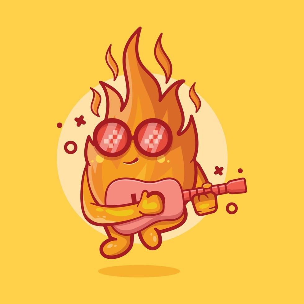 mascote de personagem de chama de fogo legal tocando desenho de guitarra isolado em design de estilo simples vetor