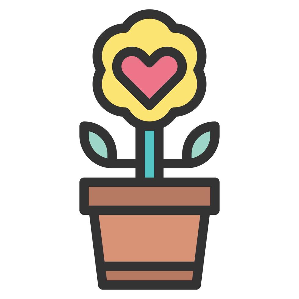 ícone de amor de vaso de flores de coração ou ilustração vetorial de logotipo vetor