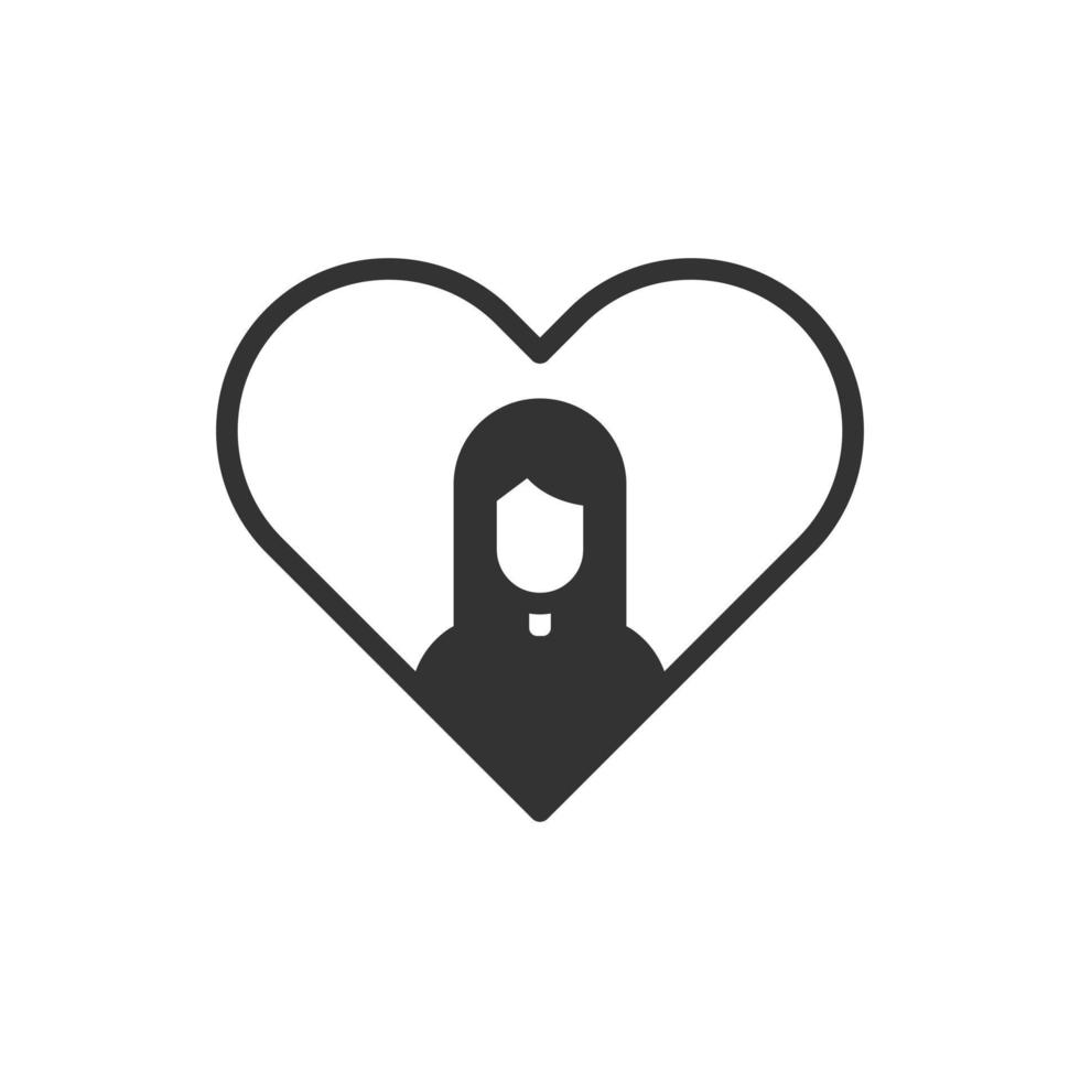 ícone de amor de mulher de coração ou ilustração vetorial de logotipo vetor