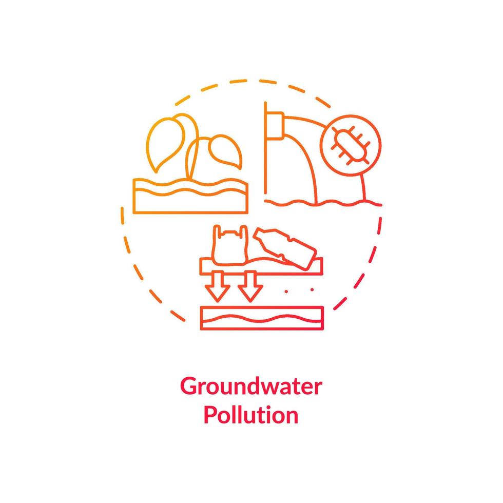 ícone de conceito gradiente vermelho de poluição das águas subterrâneas. ilustração de linha fina de categoria de contaminação de água idéia abstrata. liberando poluentes na água. desenho de contorno isolado. vetor