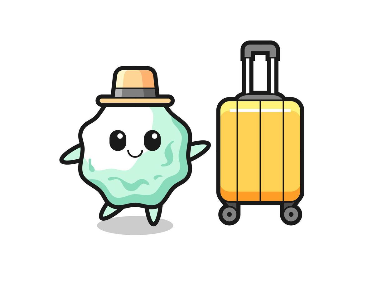 ilustração de desenhos animados de goma de mascar com bagagem de férias vetor