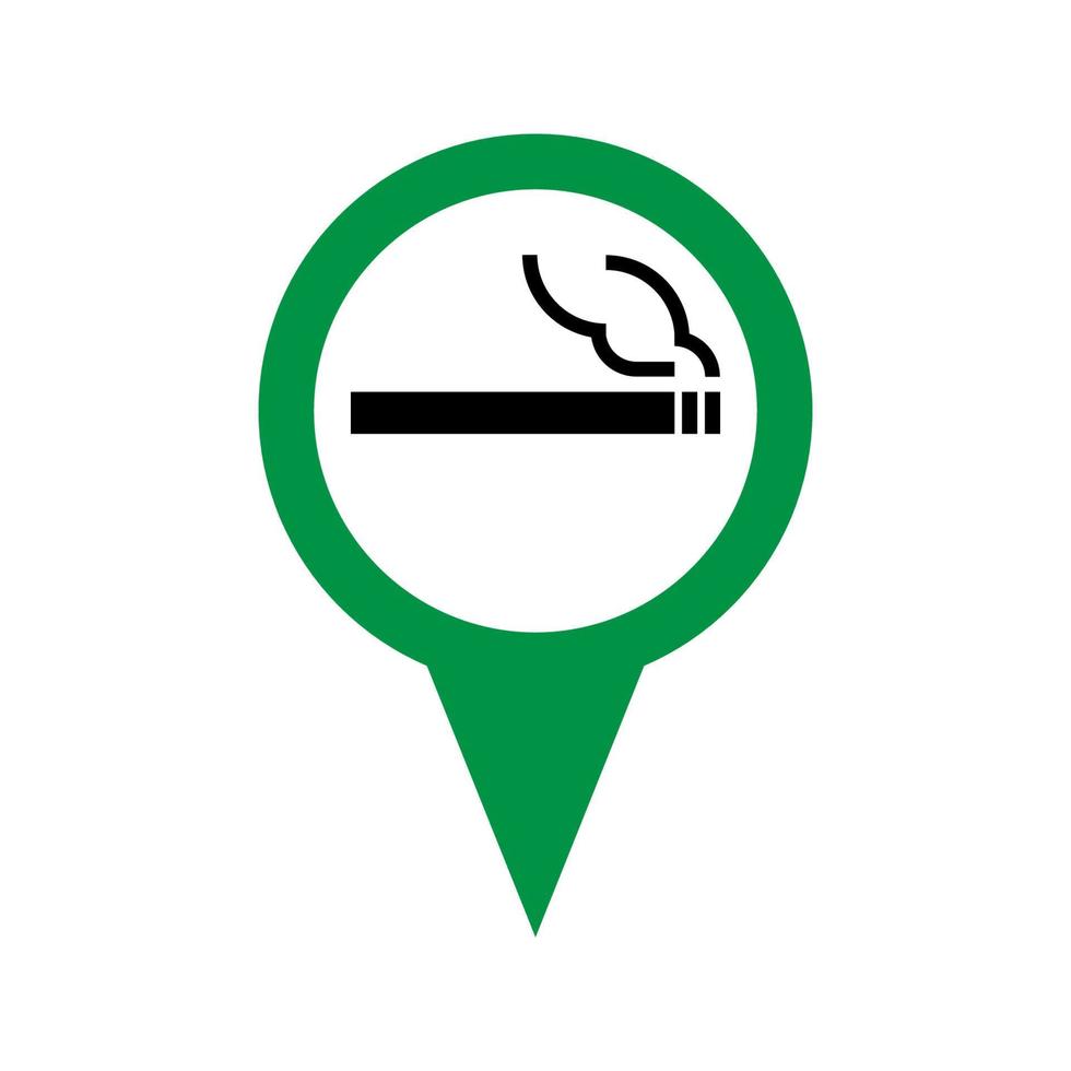 logotipo e sinal da área de fumantes, cigarro preto com fumaça dentro do círculo verde vetor