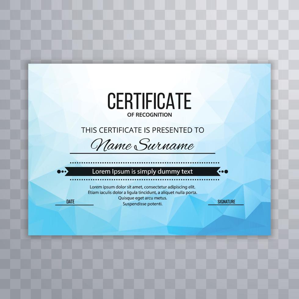fundo de modelo de polígono azul de certificado vetor
