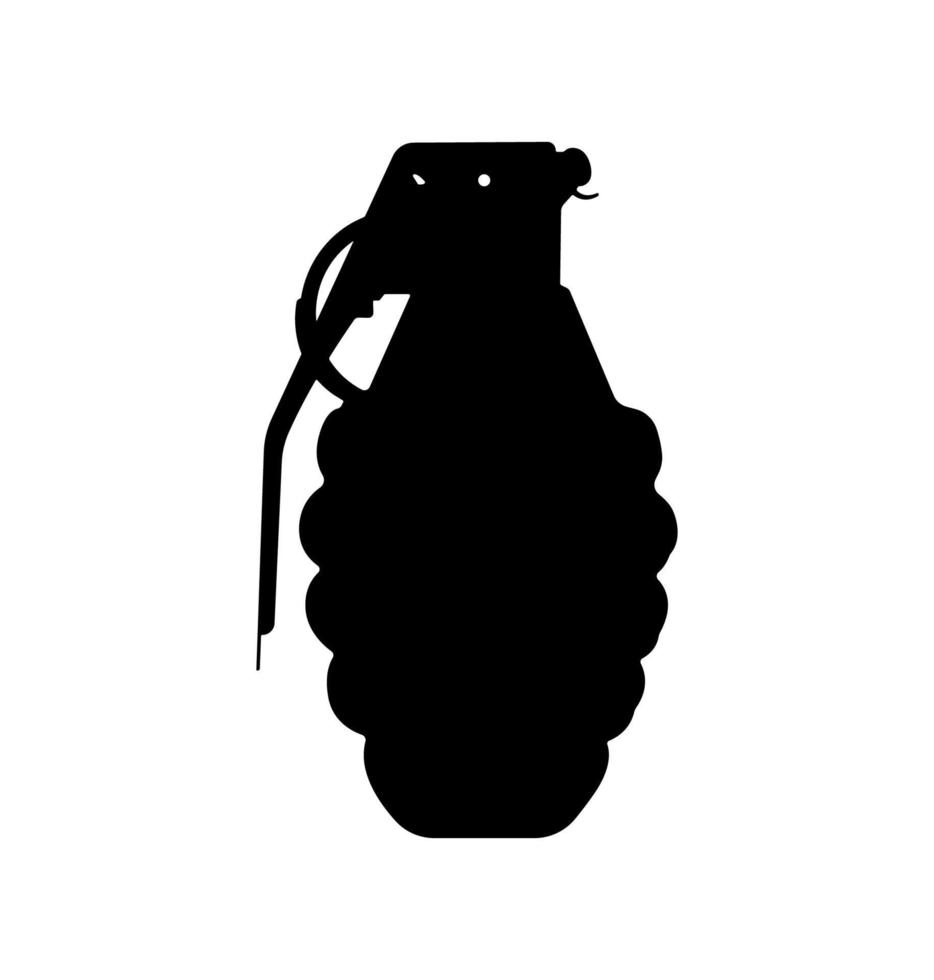 granada de mão, ilustração de silhueta de arma explosiva. vetor
