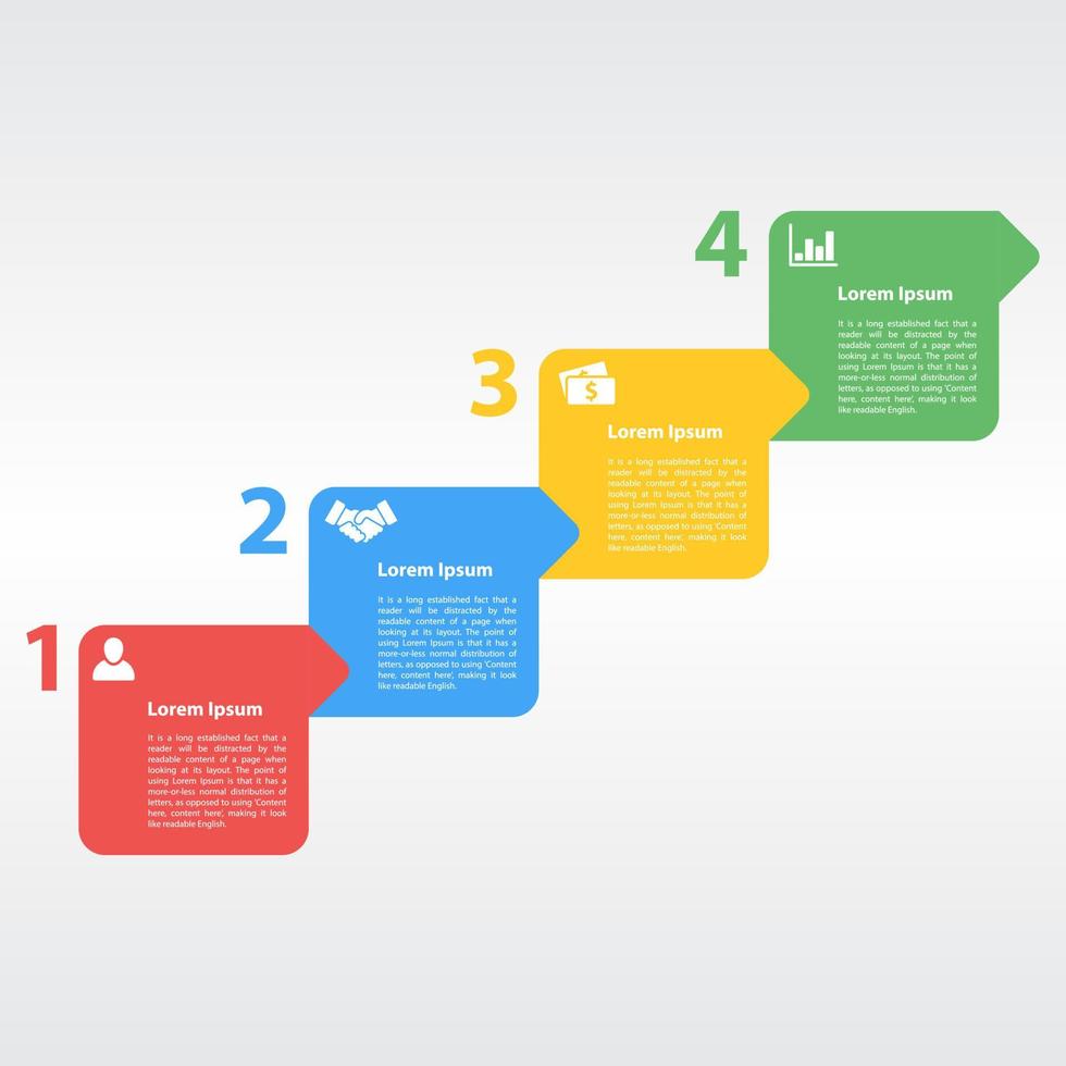 modelo de design de infográfico de negócios com 4 etapas ou opções usando para diagrama de processo, layout de fluxo de trabalho, fluxograma, infográfico e banner vetor