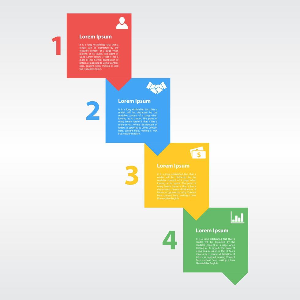 modelo de design de infográfico de negócios com 4 etapas ou opções usando para diagrama de processo, layout de fluxo de trabalho, fluxograma, infográfico e banner vetor