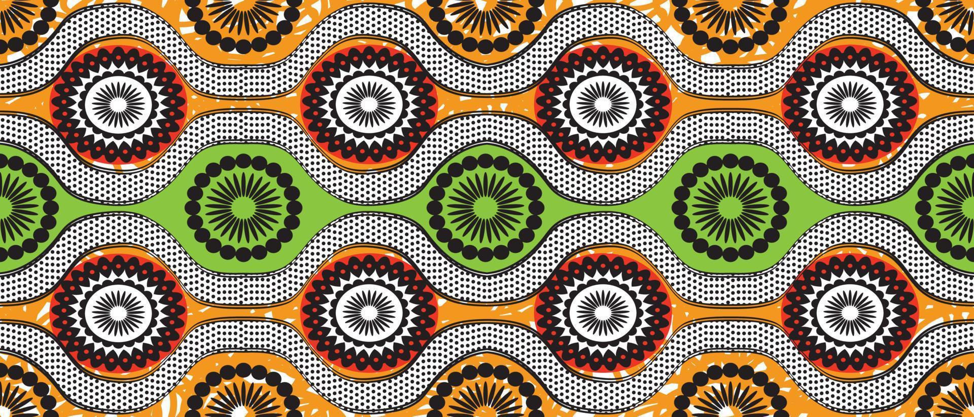 padrão étnico tradicional verde, amarelo africano. sem costura linda kitenge, estilo chitenge. design de moda em colorido. motivo abstrato do círculo geométrico. estampas florais de ancara, estampas de cera africanas. vetor