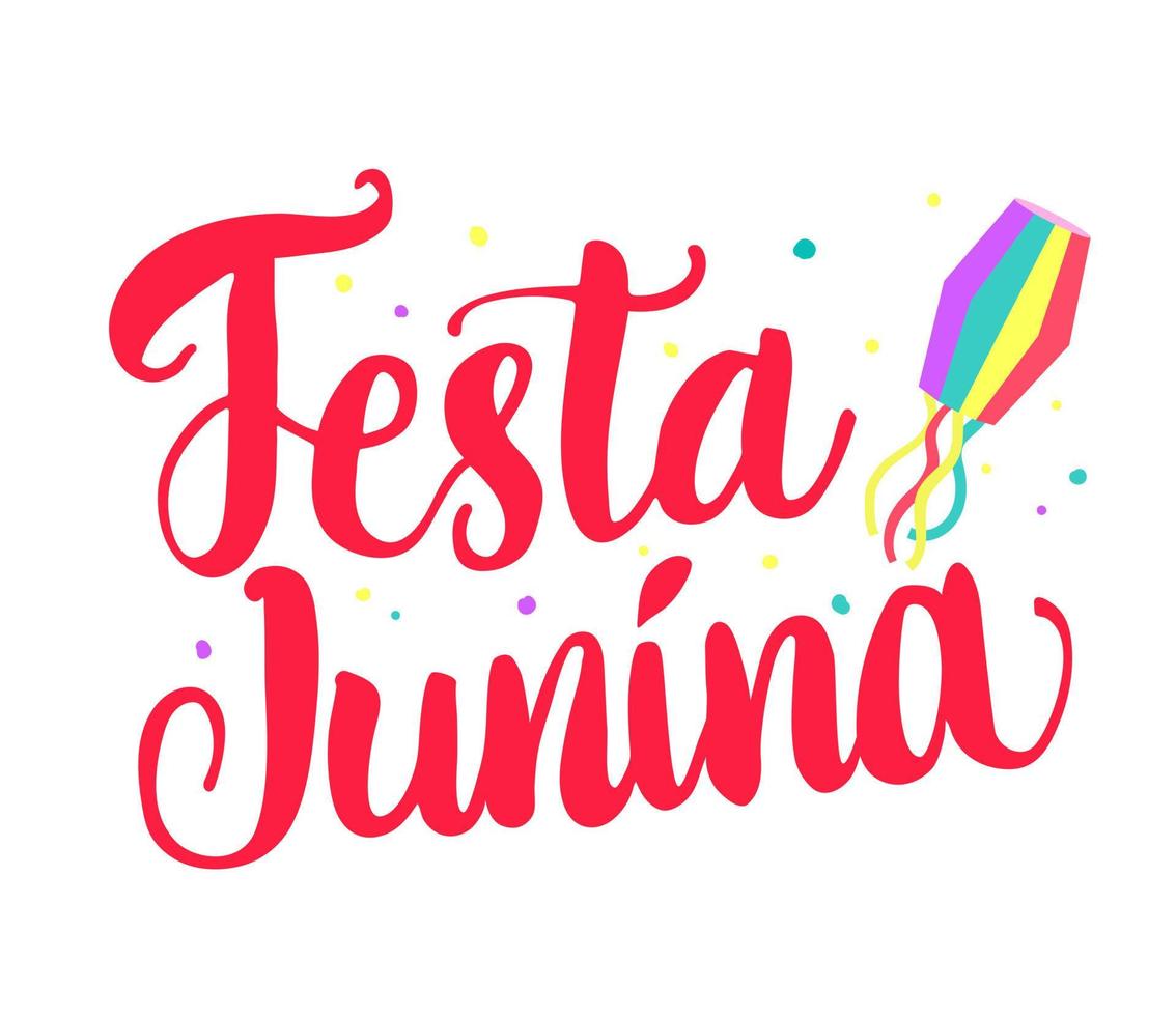 citação de letras de mão festa junina com ilustração vetorial de decoração de balão. bandeira de férias de verão brasileiro tradicional. festa junina. vetor