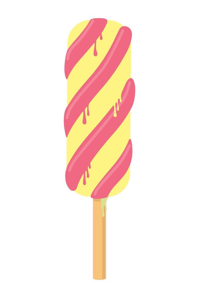 ilustração plana de vetor de sorvete de derretimento. sobremesa congelada de verão de dois sabores de frutas. imagem de picolé.