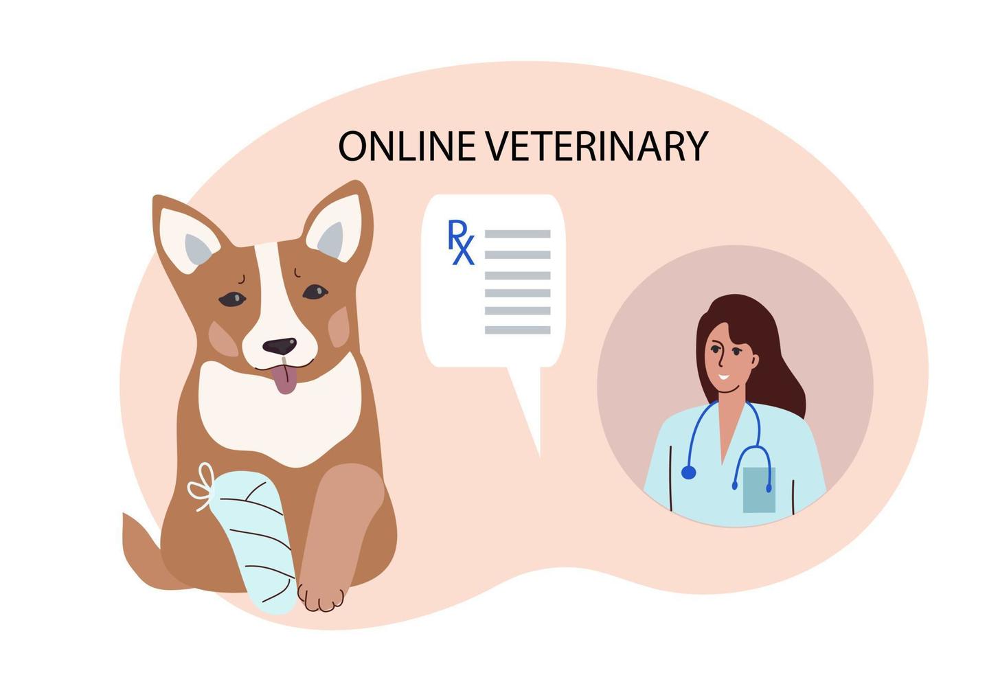 medicina veterinária online. médico de consulta na internet. serviço de saúde. ilustração vetorial dos desenhos animados vetor